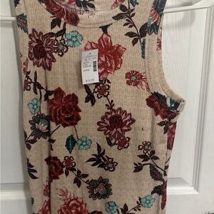 Floral Sleeveless Top - Red and Cream